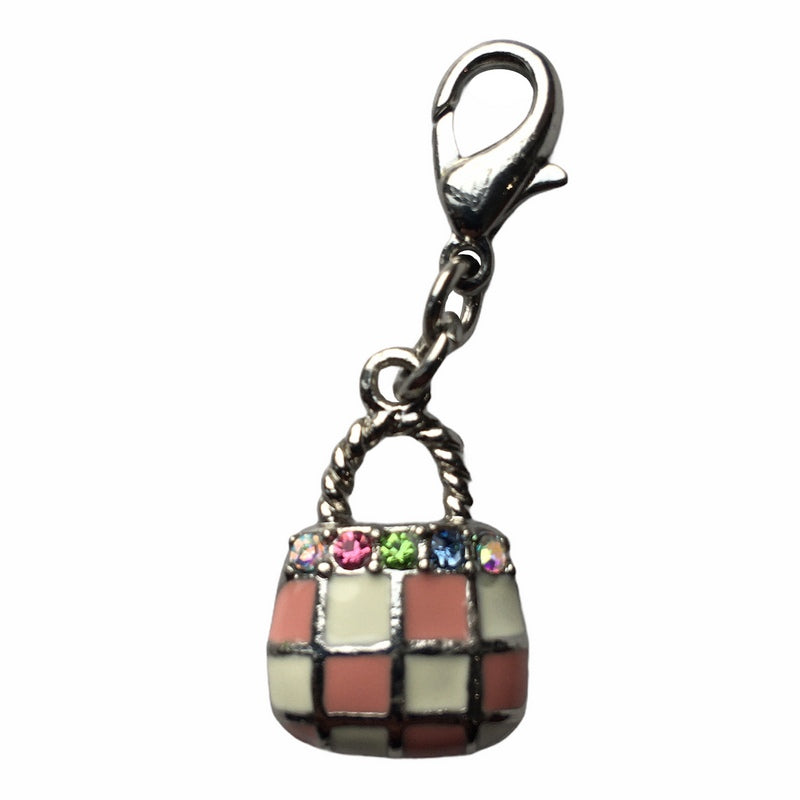 Bombay Duck Charm Jewelled Pink & White Check Handbag front