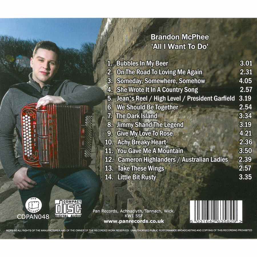 Brandon McPhee - All I Want To Do CDPAN048 inlay track list