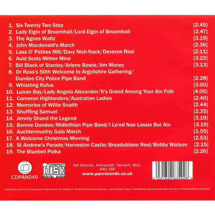 Brandon McPhee Band - Play The Music of Sir Jimmy Shand CDPAN049 inlay track list
