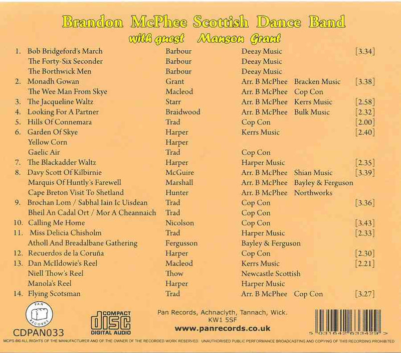 Brandon McPhee Scottish Dance Band - The Flying Scots CDPAN028 inlay track list