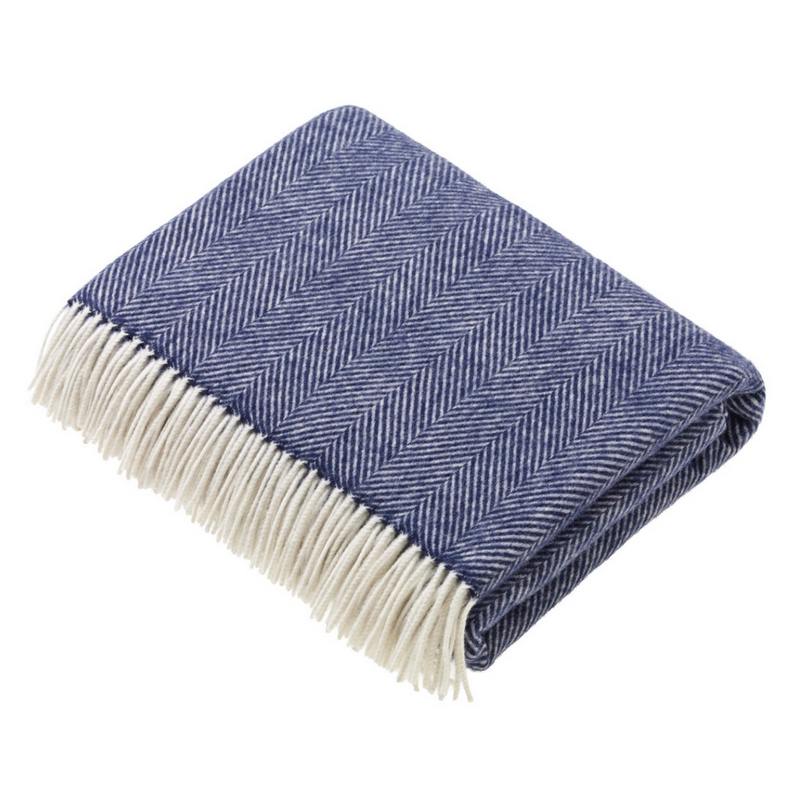 Bronte By Moon Lambswool Herringbone Throw Navy folded