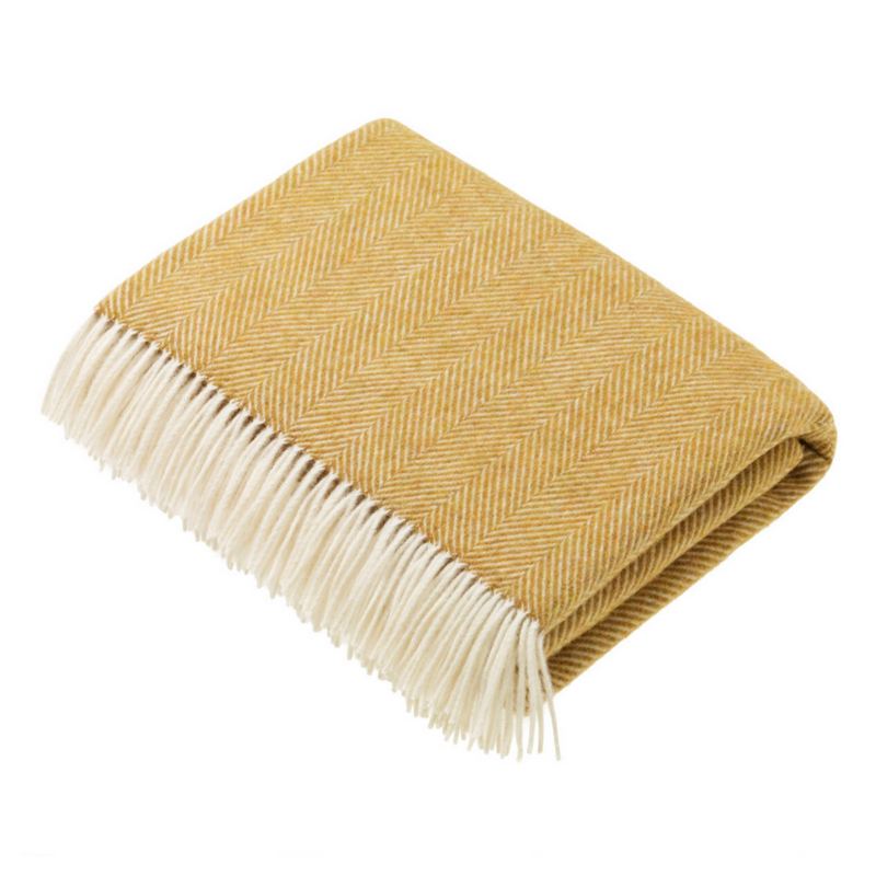 Bronte By Moon Merino Lambswool Herringbone Throw Gold folded