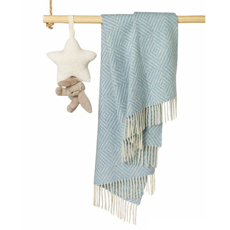 Bronte by Moon Merino Lambswool Baby Blanket Diamond Blue lifestyle