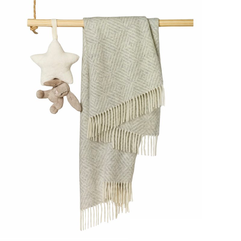 Bronte by Moon Merino Lambswool Baby Blanket Diamond Grey lifestyle