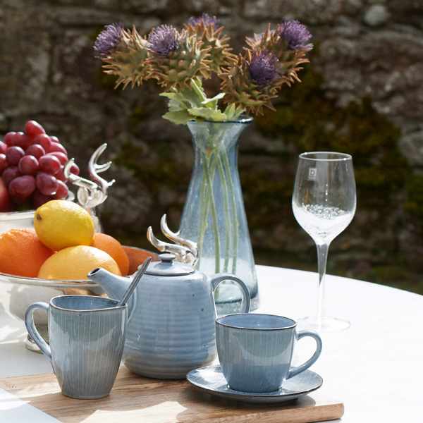 Broste Bubble Glass & Carafe with Nordic Sea Teapot and cups
