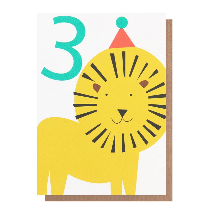 Caroline Gardner Age 3 Birthday Card Lion NEO026 front