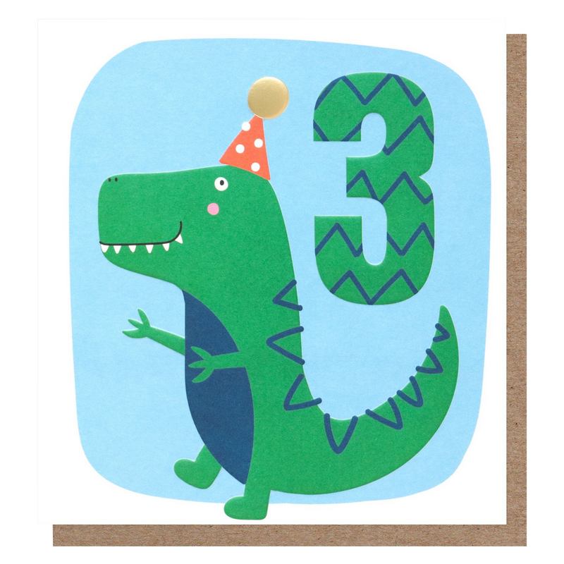 Caroline Gardner Age 3 Dinosaur Birthday Card PTP008 front