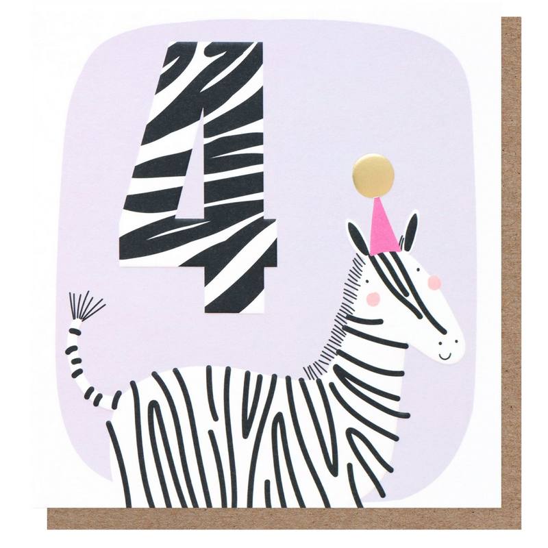 Age 4 Zebra Birthday Card