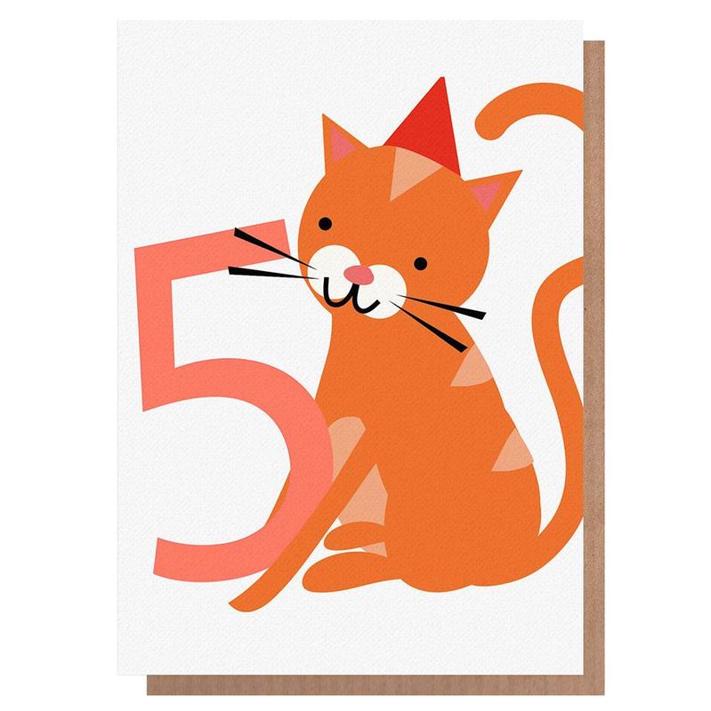 Caroline Gardner Age 5 Cat Neon Birthday Card NEO033 front