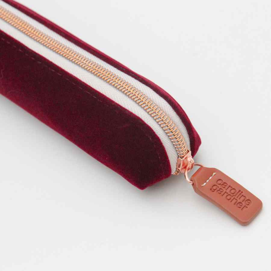 Caroline Gardner Burgundy Velvet Pencil Case EPC118 tag