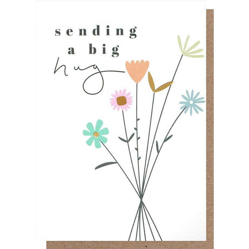 Caroline Gardner Greetings Card Sending A Big Hug Gold Foil Flowers FLR004 front