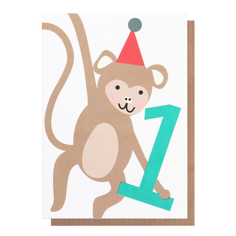 Age 1 Birthday Card Party Monkey
