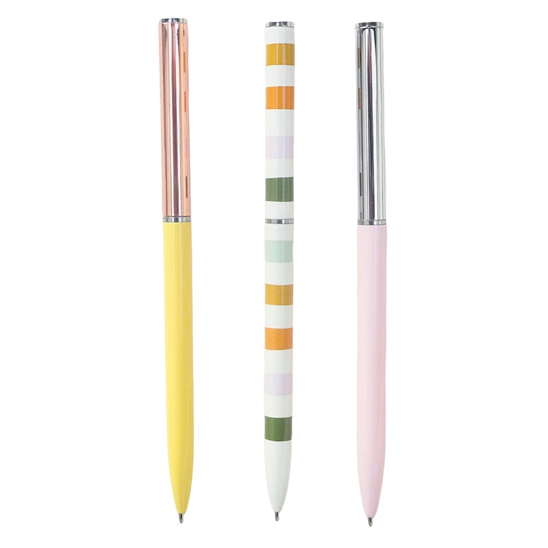 Caroline Gardner Multi Stripe Ballpoint Pen Set of 3 STP100 contents