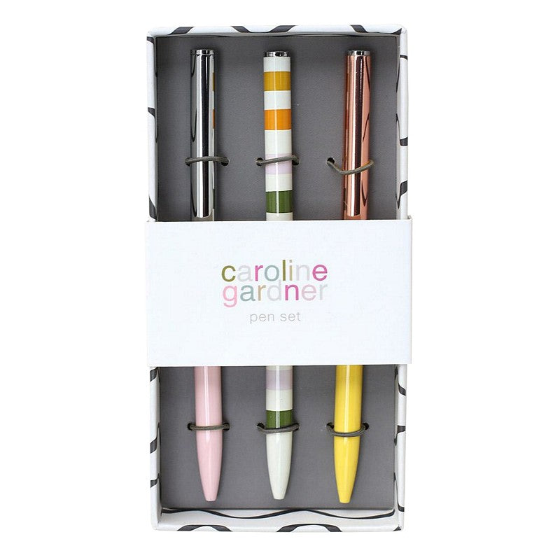 Caroline Gardner Multi Stripe Ballpoint Pen Set of 3 STP100 in box