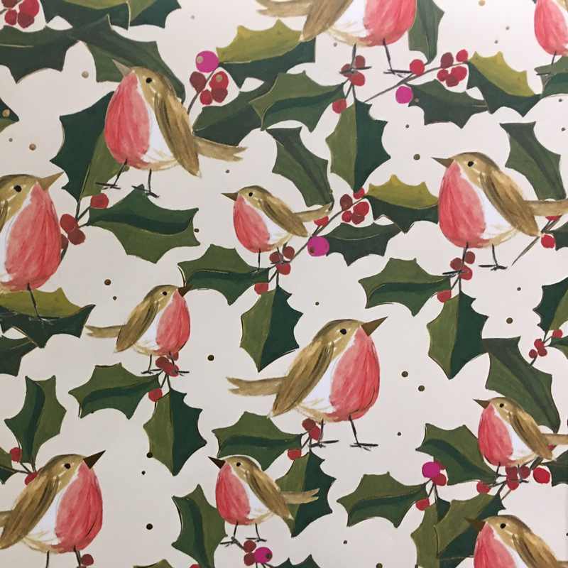 Caroline Gardner Painted Robins Christmas Gift Wrapping Paper GWX358 main