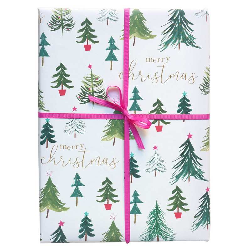 Caroline Gardner Painted Trees Christmas Wrapping Paper GWX355 with ribbon