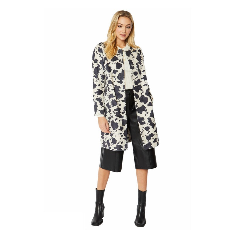 Carolynn Faux Suede Cow Print Coat SUCJ31A-01 on model front
