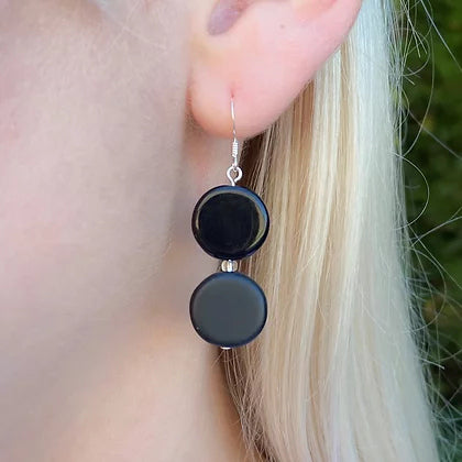 Carrie Elspeth Jewellery Noir Discs Earrings EH1730 on model