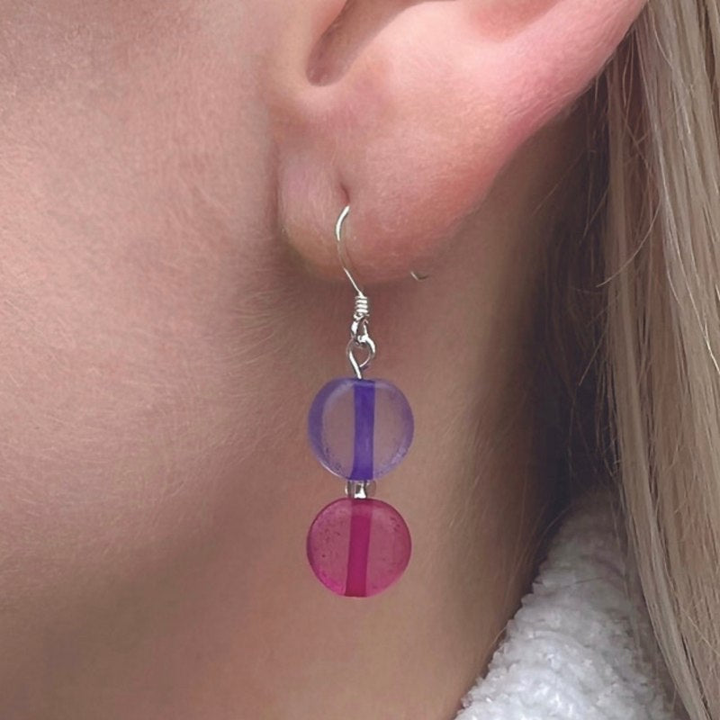 Carrie Elspeth Jewellery Pink & Purple Pastel Candy Earrings EH1754A on model