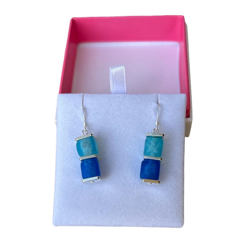 Carrie Elspeth Jewellery Sky Frosted Cubes Earrings EH1758 on box