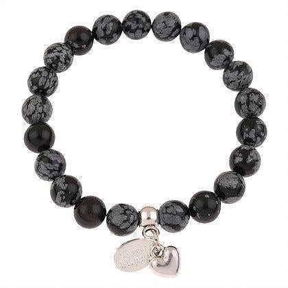 Carrie Elspeth Jewellery Snowflake Obsidian Gemstone Heart Bracelet BG029 front
