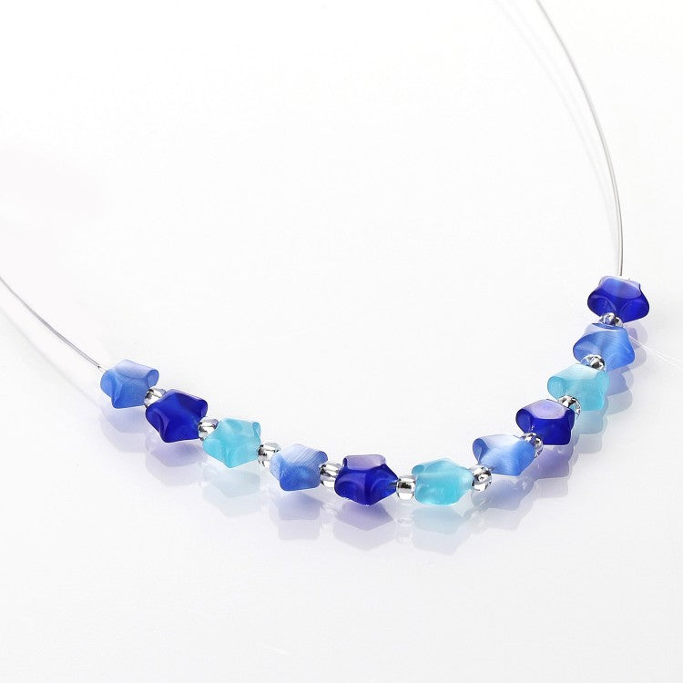 Carrie Elspeth Blue Cats Eye Stars Necklace N1515 shadowed
