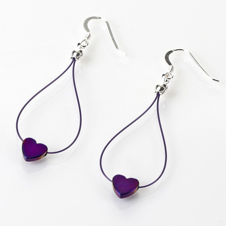 Carrie Elspeth Royal Purple Haematite Heart Earrings EH1524 shadowed