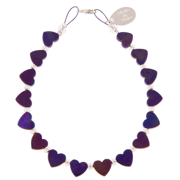 Carrie Elspeth Royal Purple Haematite Hearts Bracelet B1524 main