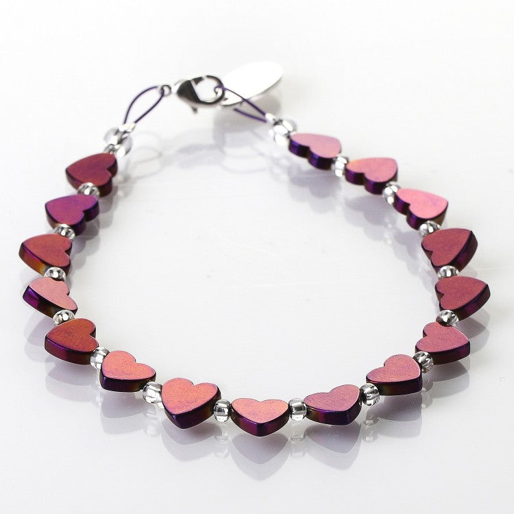 Carrie Elspeth Royal Purple Haematite Hearts Bracelet B1524 shadowed