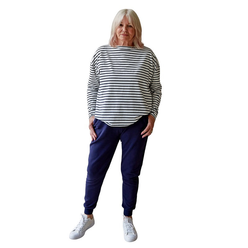 Chalk Clothing Bryony Stripe Top Navy on model front