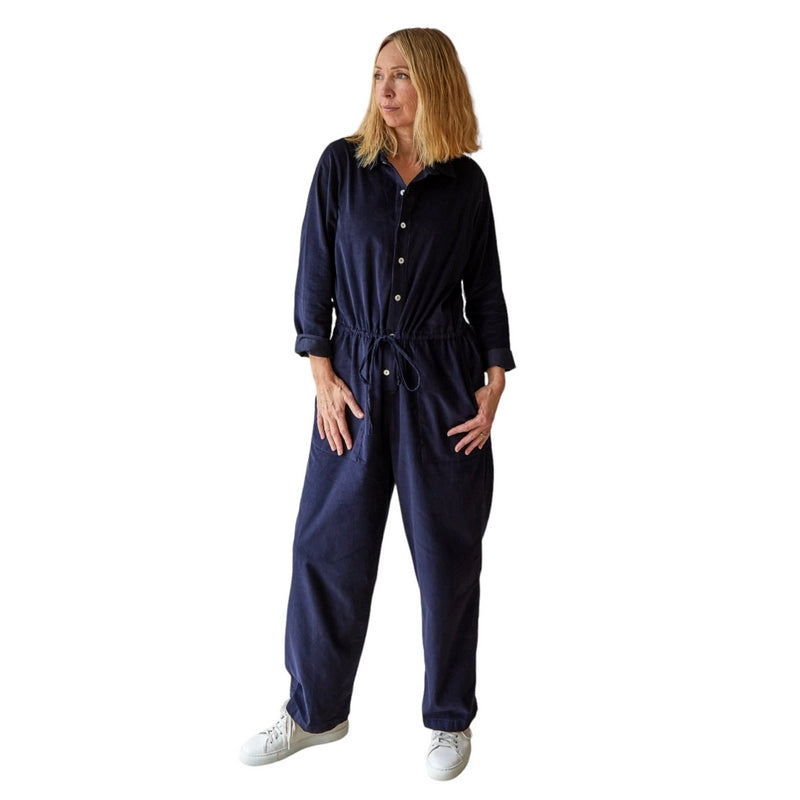 Chalk Clothing Daisy Cord Jumpsuit Navy on model front
