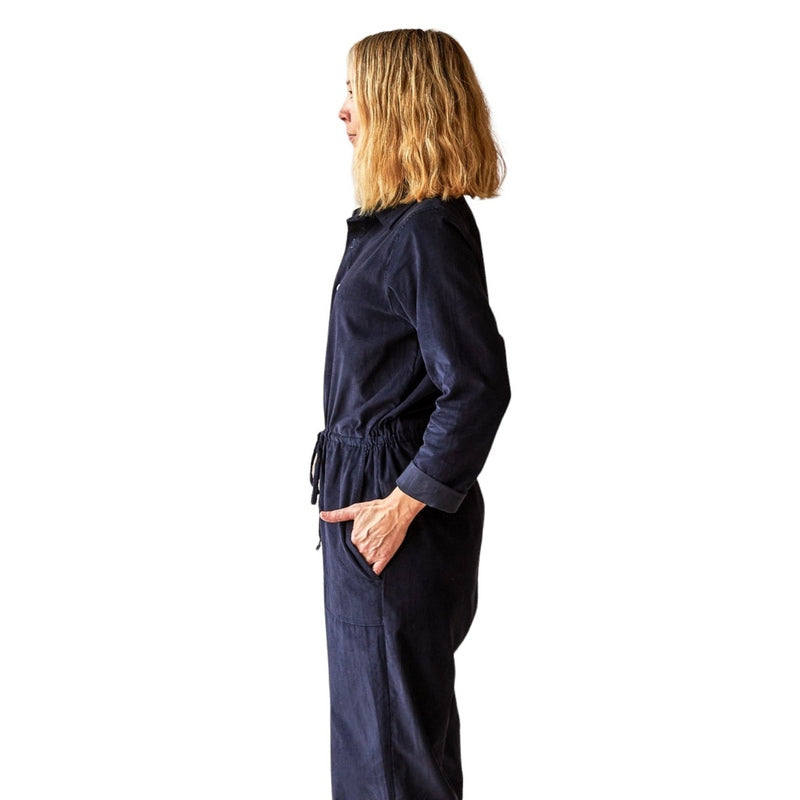 Chalk Clothing Daisy Cord Jumpsuit Navy on model side