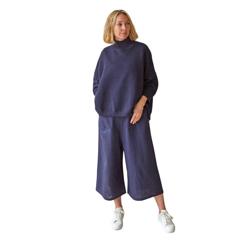 Chalk Clothing Grace Linen Jumpsuit Navy on model with Vicki Jumper