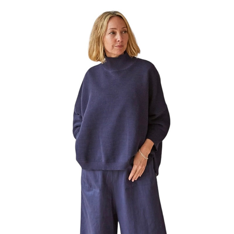 Chalk Clothing Vicki Cotton Jumper Navy on model front