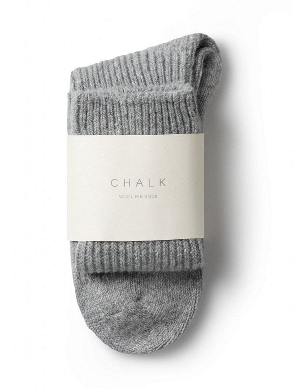 Chalk Clothing Wool Blend Rib Socks Light Grey packaged
