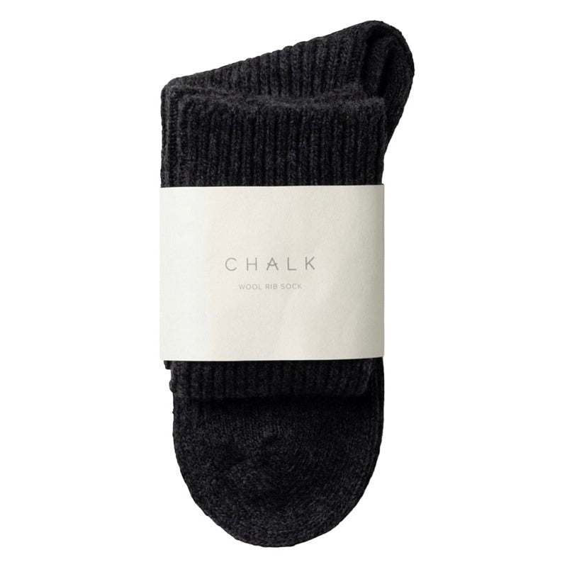 Chalk Clothing Wool Rib Socks Charcoal packaged