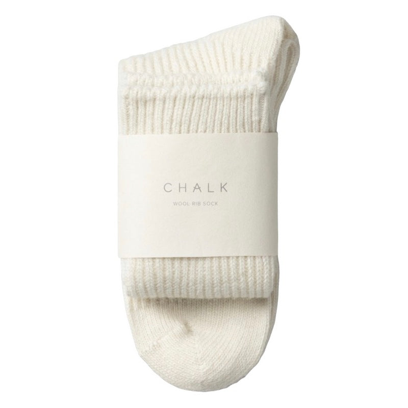Chalk Clothing Wool Rib Socks Ivory packaged