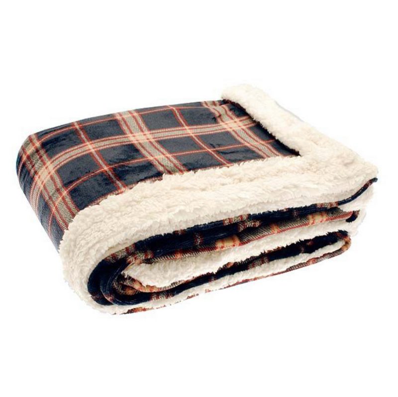 Check Sherpa Flannel Throw Midnight folded