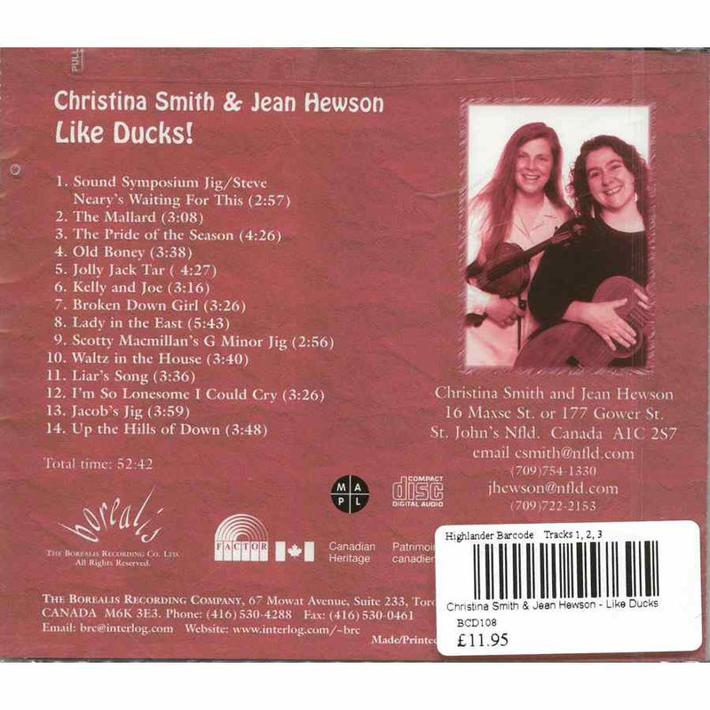 Christina Smith & Jean Hewson - Like Ducks CD back cover