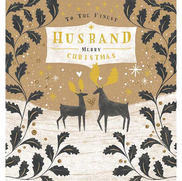 Christmas Card - Husband Deer & Holly AFRX111