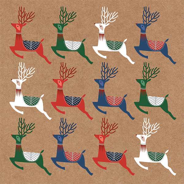 Christmas Cards 6 Pack - Multi-coloured Reindeer XP341