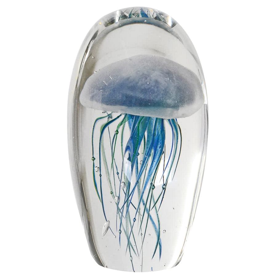 Glass Jellyfish Paperweight Blue and Green