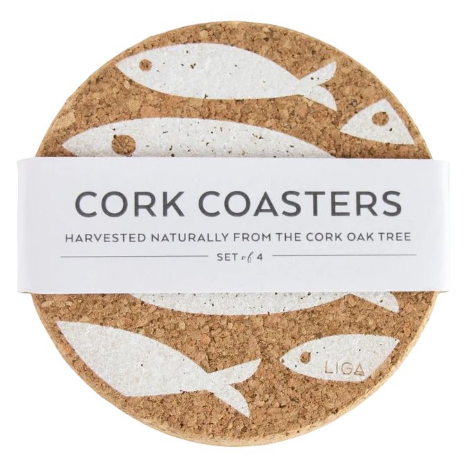 Cork Coasters Set White Fish front