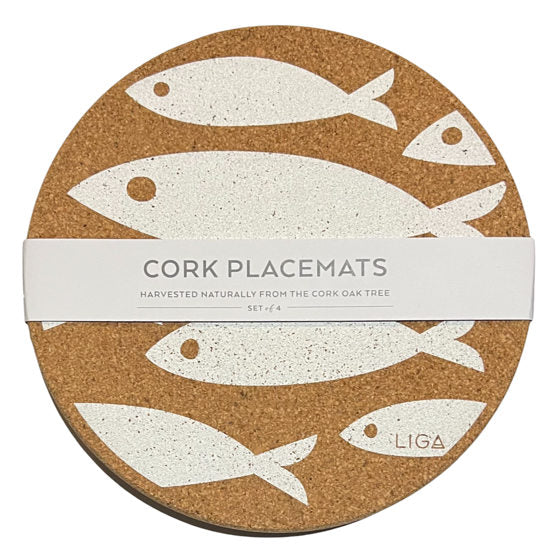 Cork Placemat Set White Fish in packaging