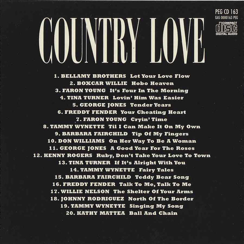 Country Love - 20 Heartfrlt Greats PEGCD163 back