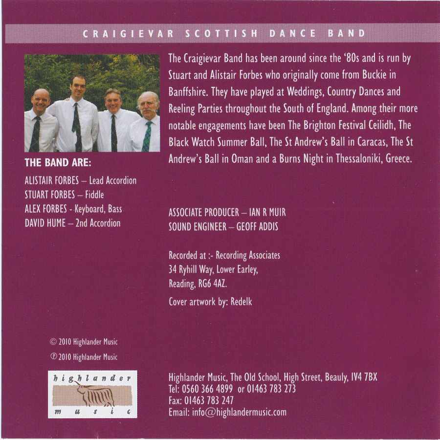 Craigievar Scottish Dance Band - Scottish Dances Volume 14  CD back cover