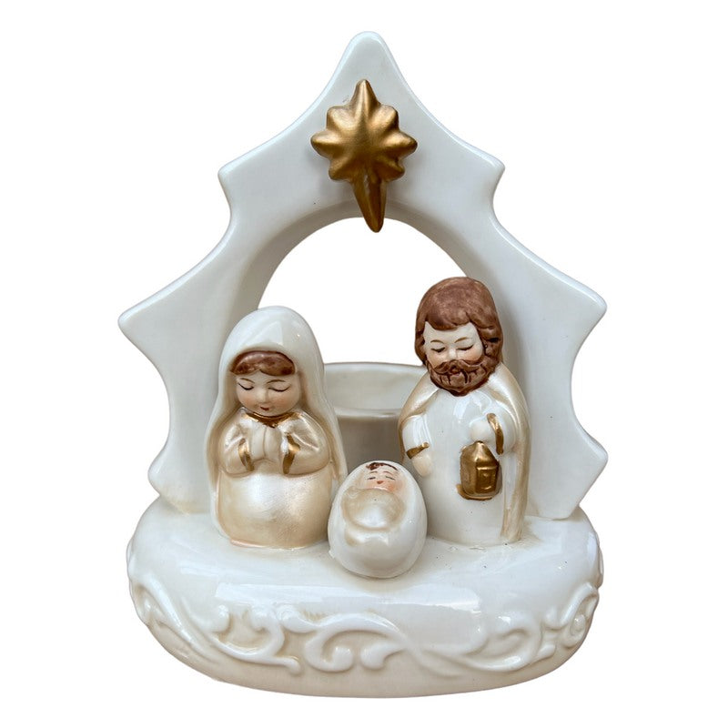 Cream Ceramic Nativity Tealight Holder front