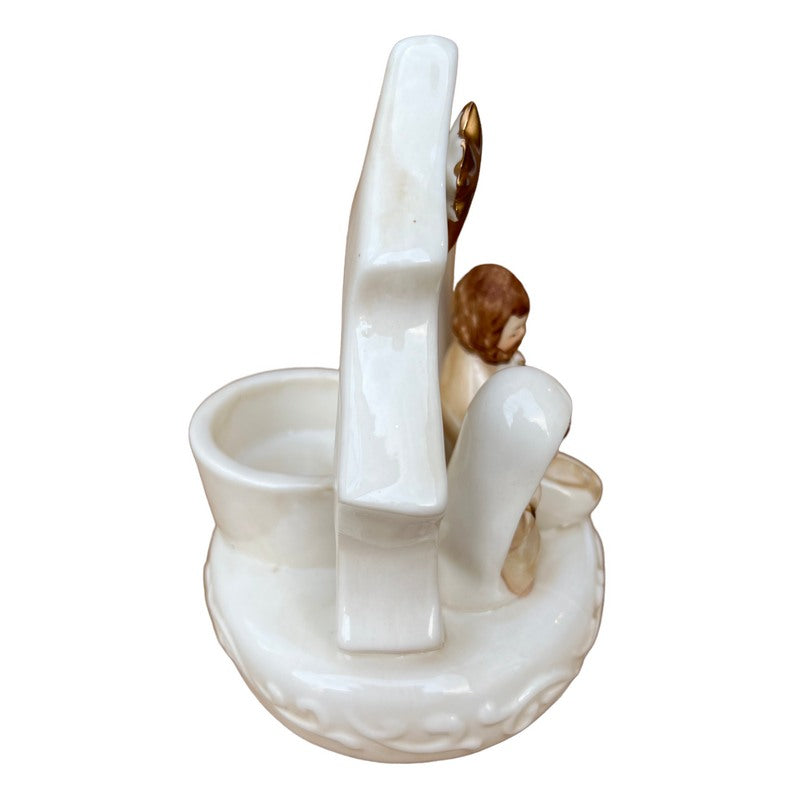 Cream Ceramic Nativity Tealight Holder side