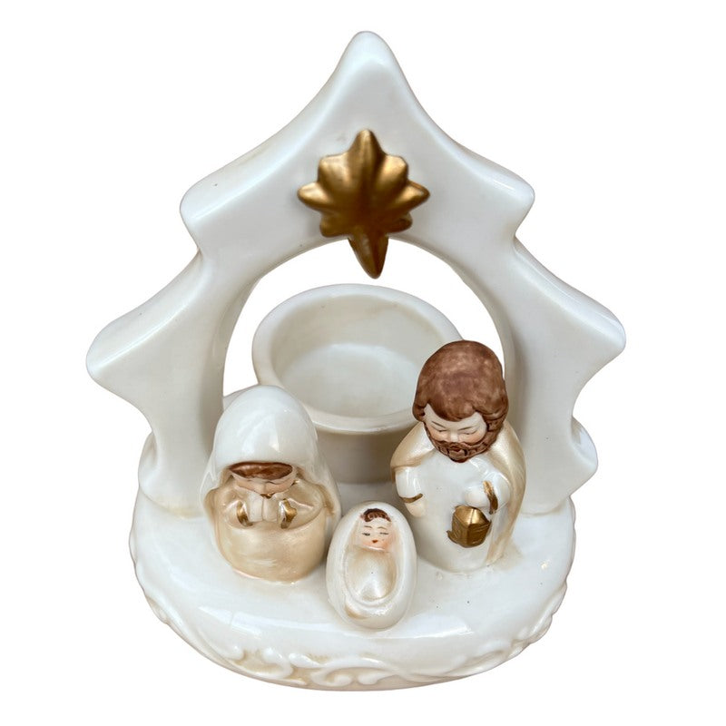 Cream Ceramic Nativity Tealight Holder top