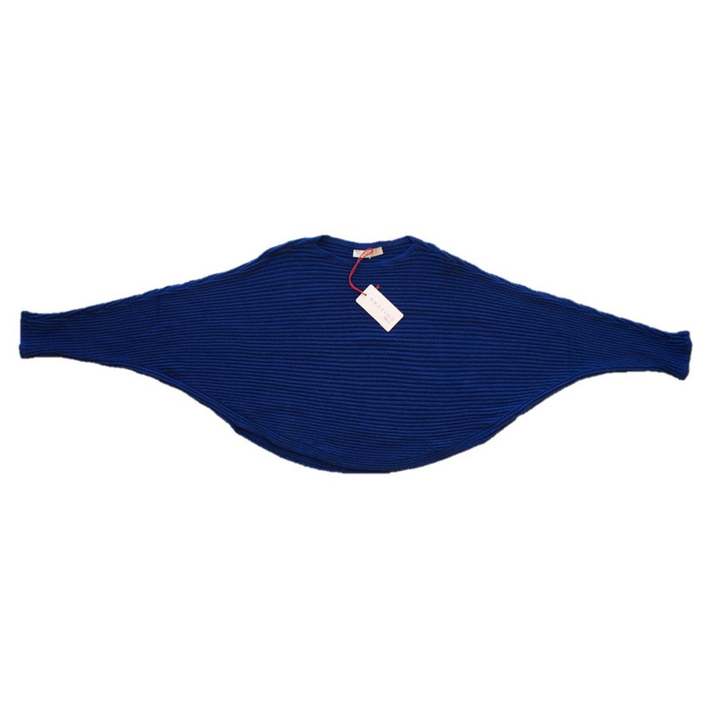 Crew Necked Ribbed Bat Wing Jumper in Royal Blue